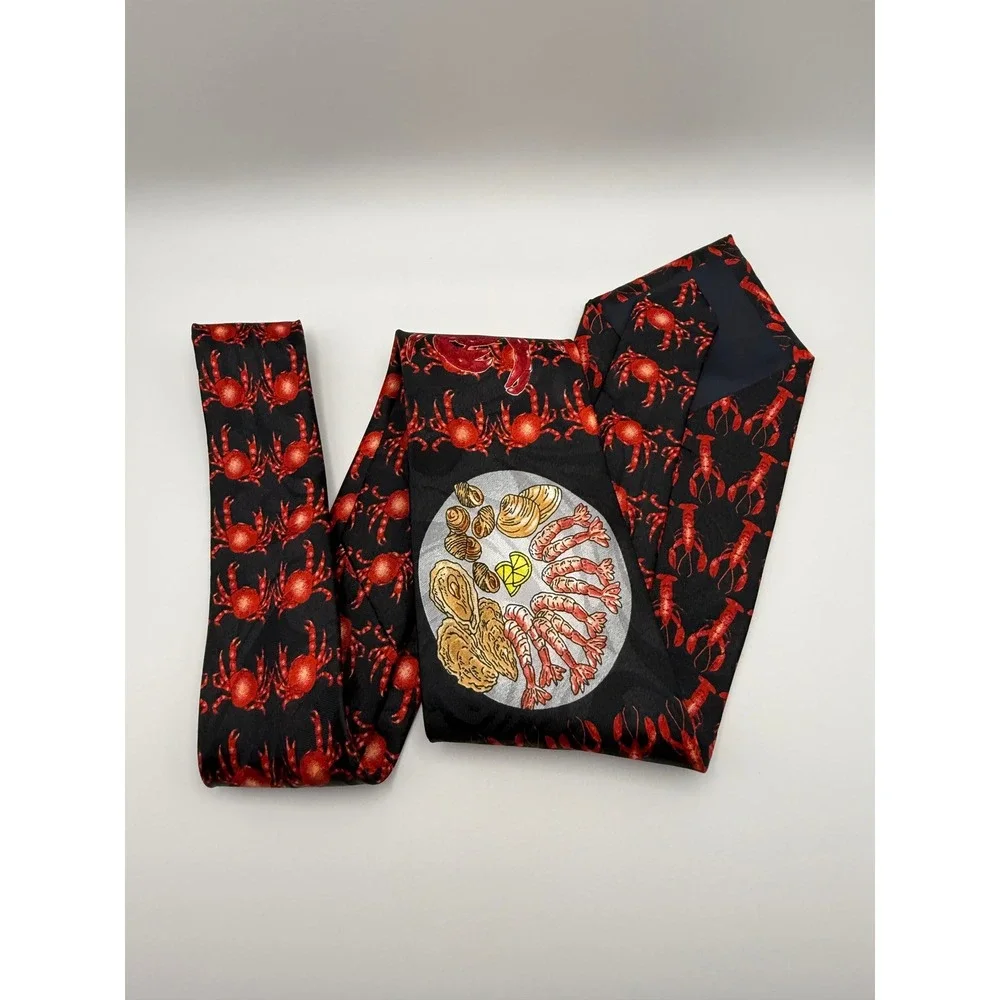 Fratello Necktie OS Lobster Crab Seafood Platter Nautical Kitsch Novelty Black